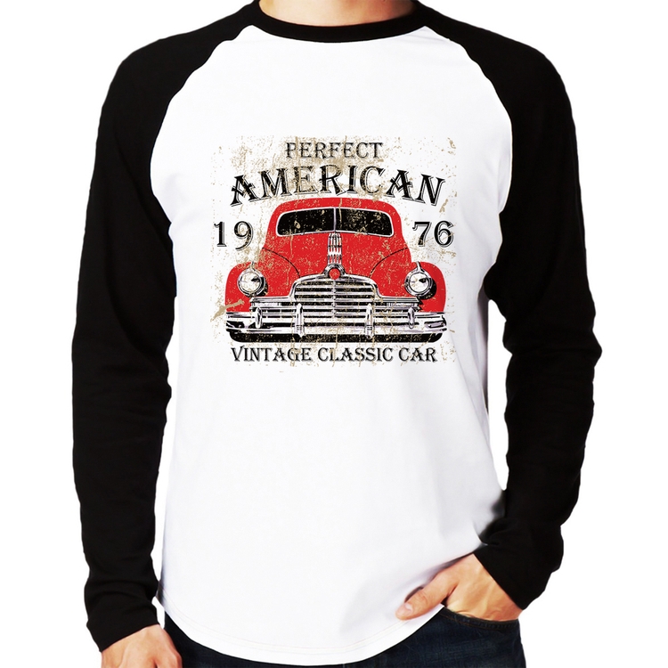 Camiseta Raglan Vintage Classic Car Manga Longa
