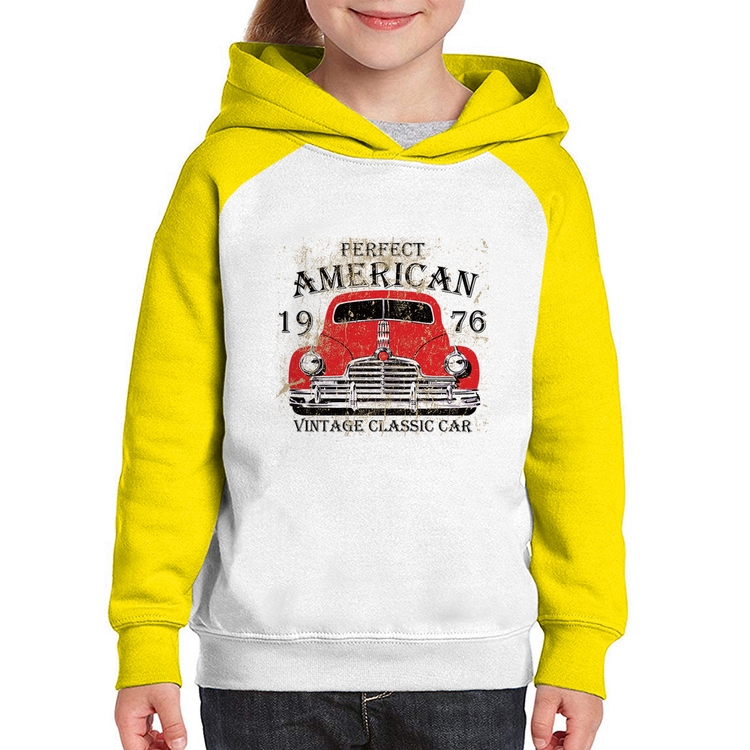 Moletom Infantil Vintage Classic Car - Branco/Amarelo