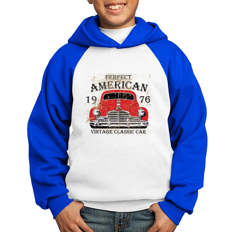 Moletom Infantil Vintage Classic Car - Branco/Azul