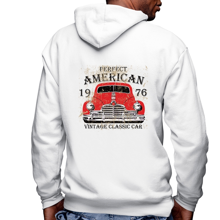 Blusa Moletom Vintage Classic Car Masculina com Capuz e Zíper - Branca