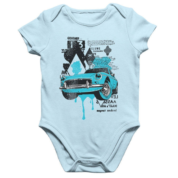 Body Bebê Algodão Vintage Classic Car Painting - Azul Bebê