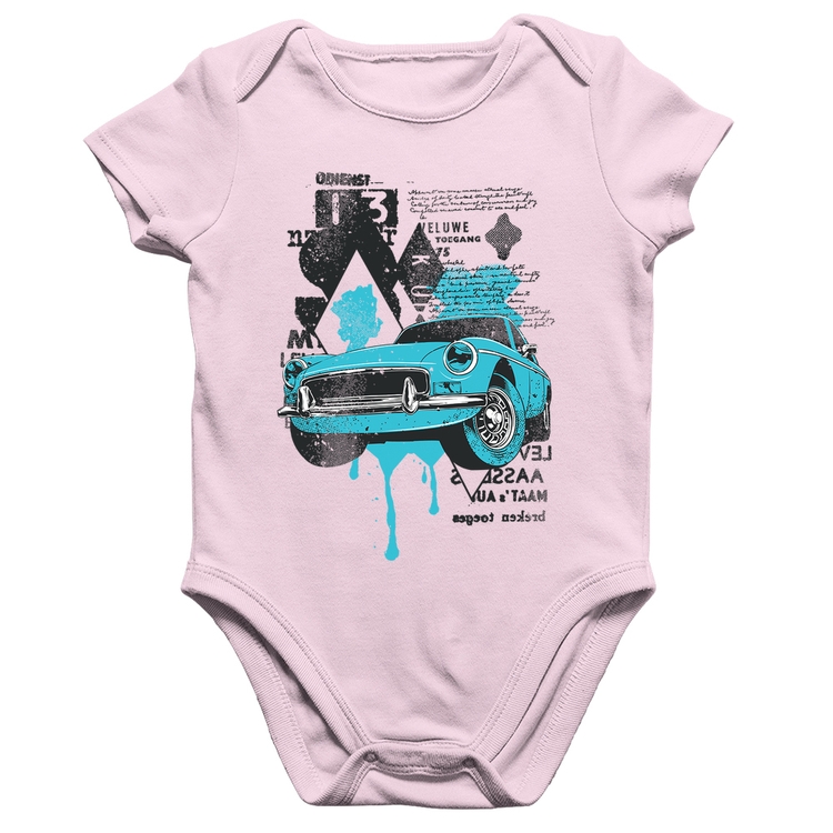 Body Bebê Algodão Vintage Classic Car Painting - Rosa Bebê