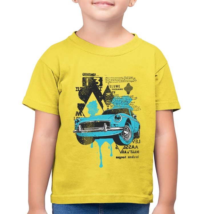 Camiseta Algodão Infantil Vintage Classic Car Painting - Amarelo Canário