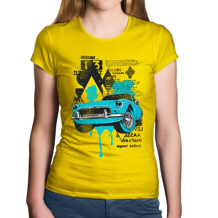 Baby Look Algodão Vintage Classic Car Painting - Amarela