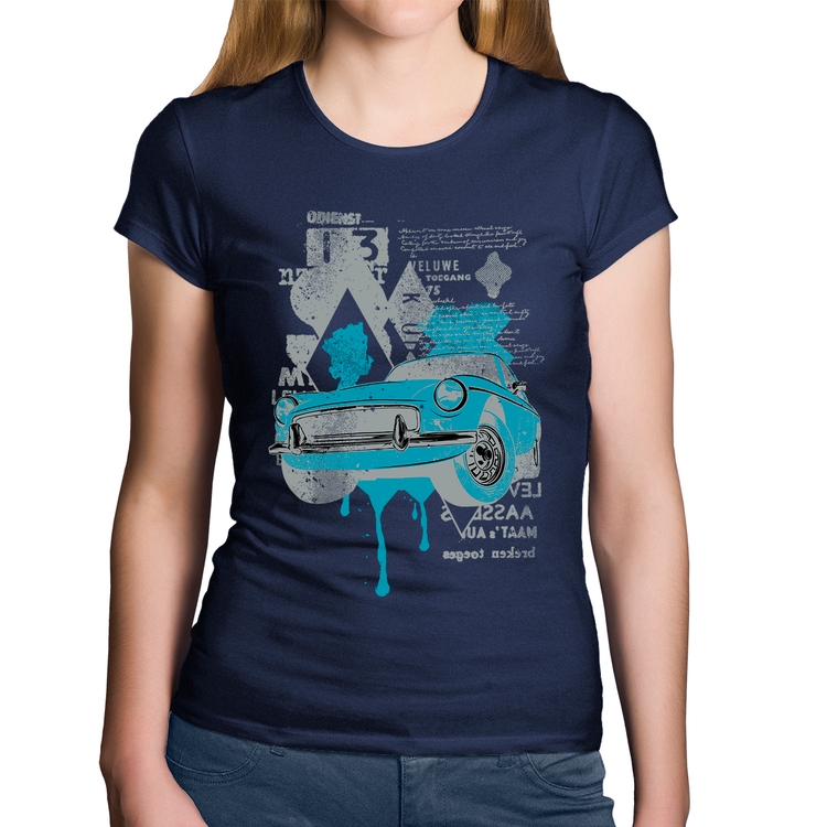 Baby Look Algodão Vintage Classic Car Painting - Marinho