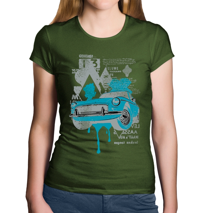 Baby Look Algodão Vintage Classic Car Painting - Musgo