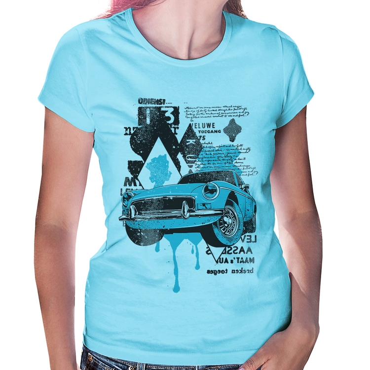 Baby Look Vintage Classic Car Painting - Azul Bebê