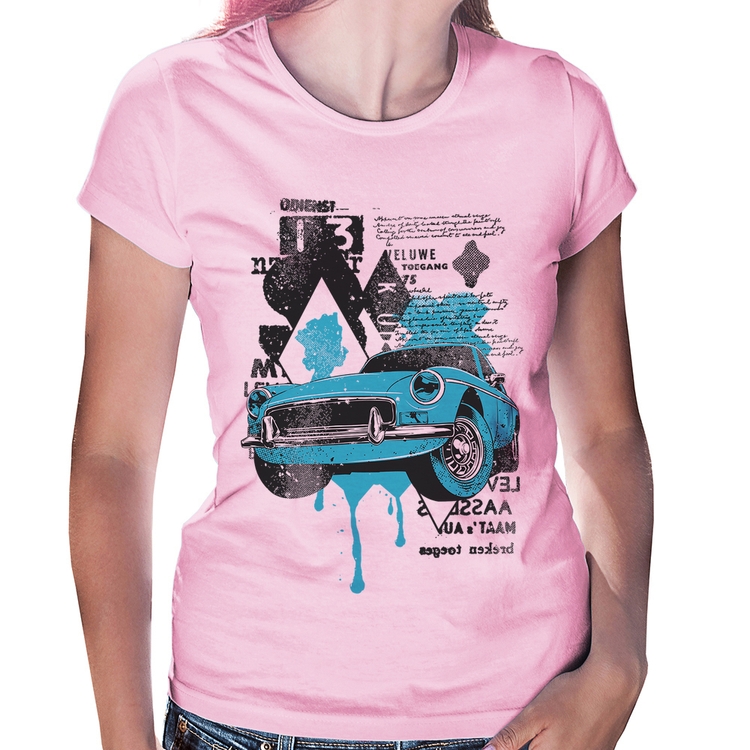 Baby Look Vintage Classic Car Painting - Rosa Bebê