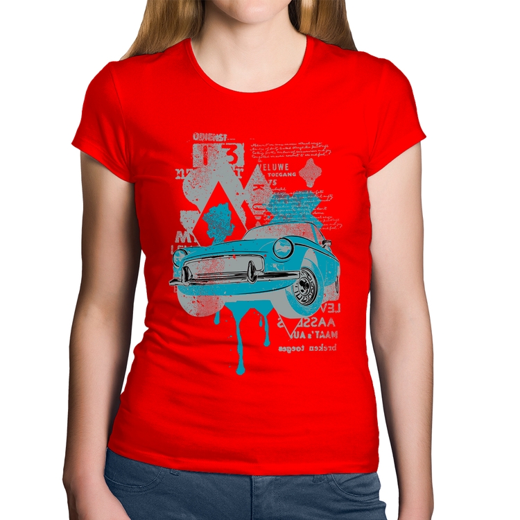 Baby Look Algodão Vintage Classic Car Painting - Vermelha