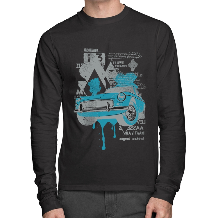 Camiseta Algodão Vintage Classic Car Painting Manga Longa