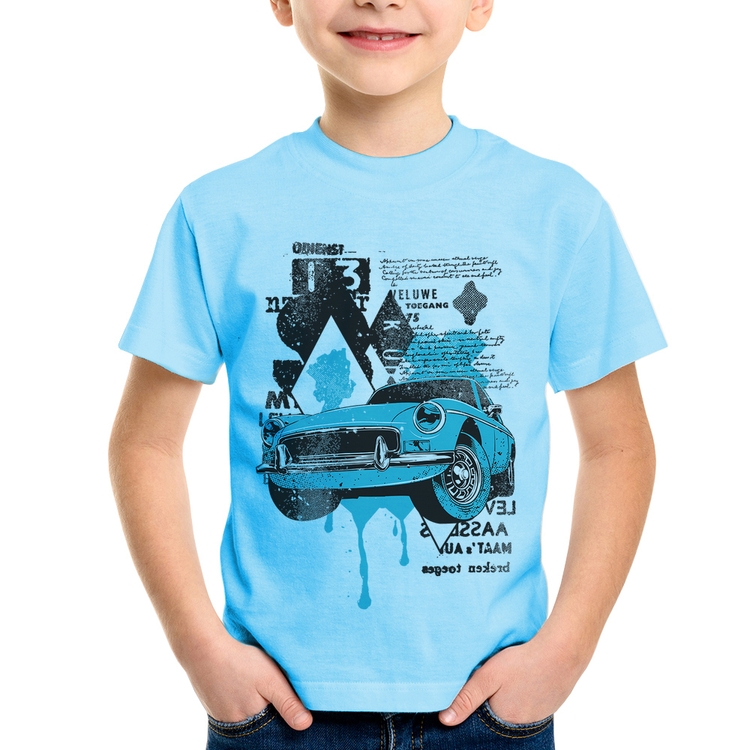 Camiseta Infantil Vintage Classic Car Painting - Azul Bebê