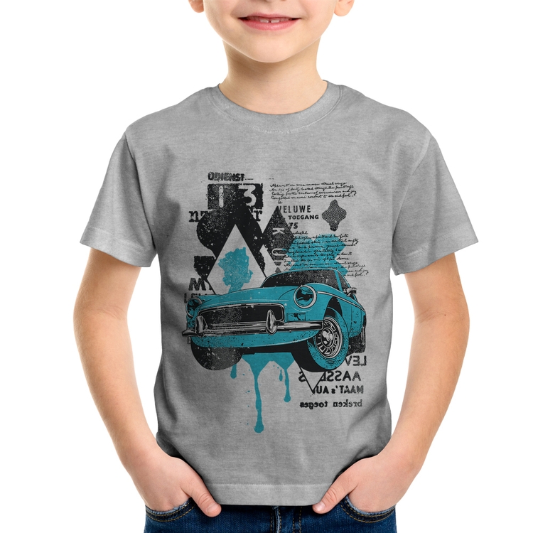 Camiseta Infantil Vintage Classic Car Painting - Cinza