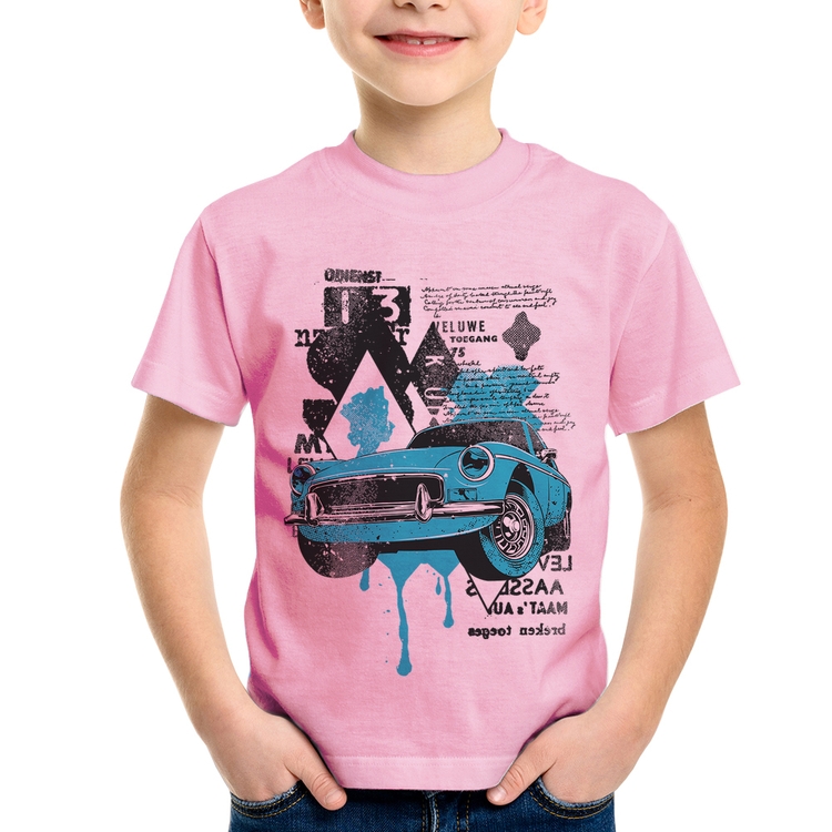 Camiseta Infantil Vintage Classic Car Painting - Rosa Bebê