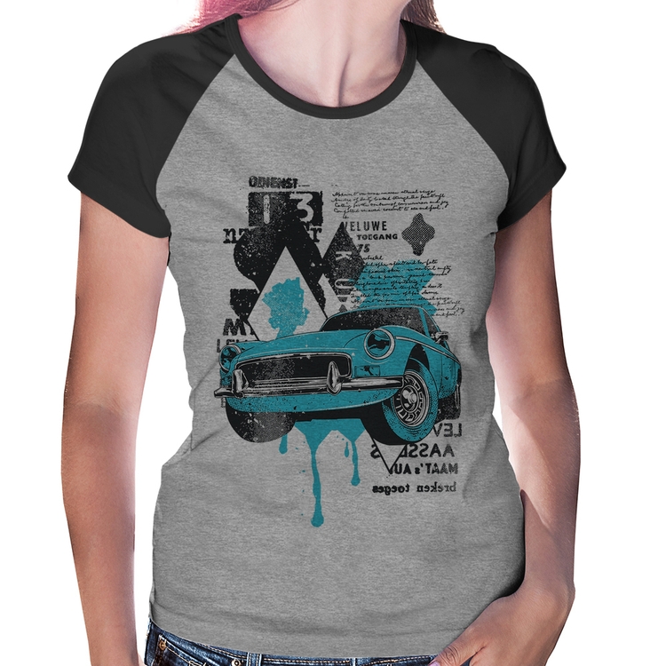 Baby Look Raglan Vintage Classic Car Painting - Cinza/Preto