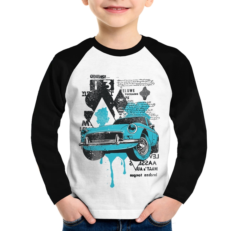 Camiseta Raglan Infantil Vintage Classic Car Painting Manga Longa