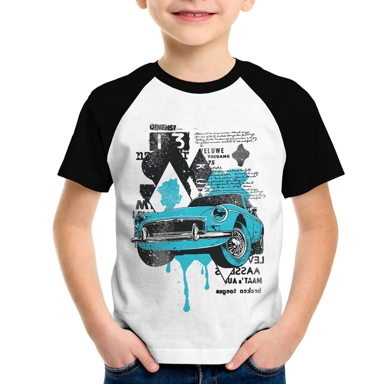 Camiseta Raglan Infantil Vintage Classic Car Painting
