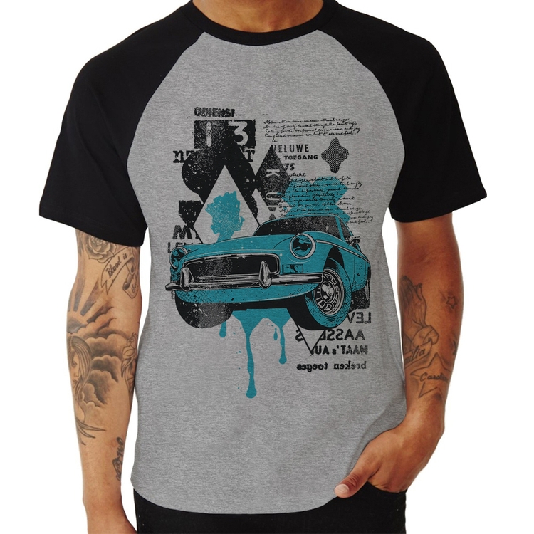 Camiseta Raglan Vintage Classic Car Painting - Cinza/Preto