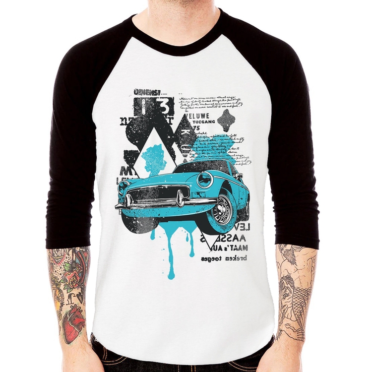 Camiseta Raglan Vintage Classic Car Painting Manga 3/4