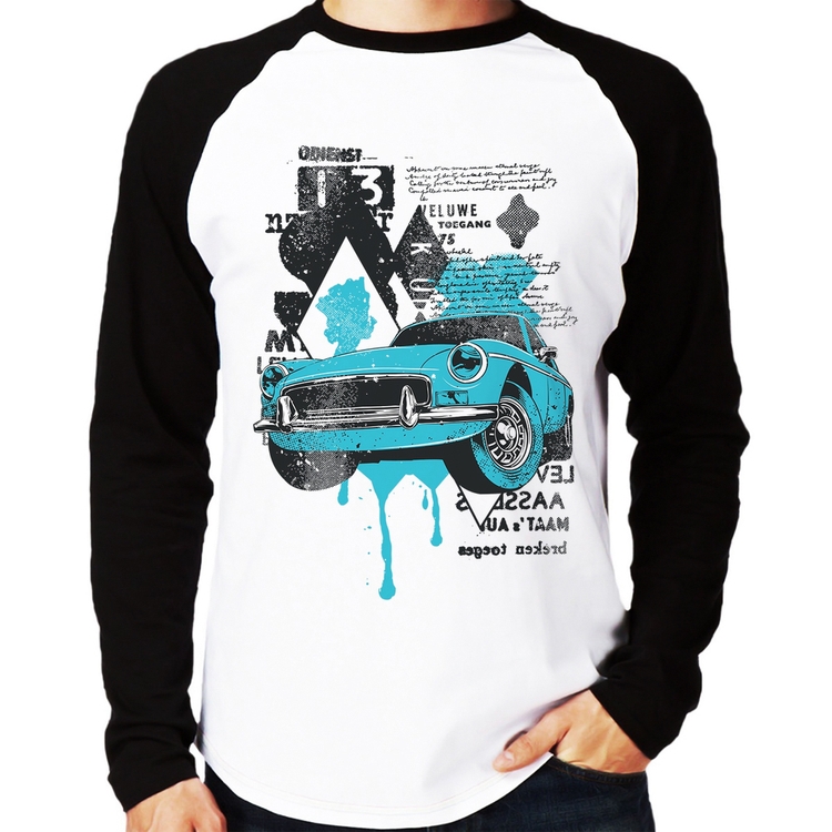 Camiseta Raglan Vintage Classic Car Painting Manga Longa