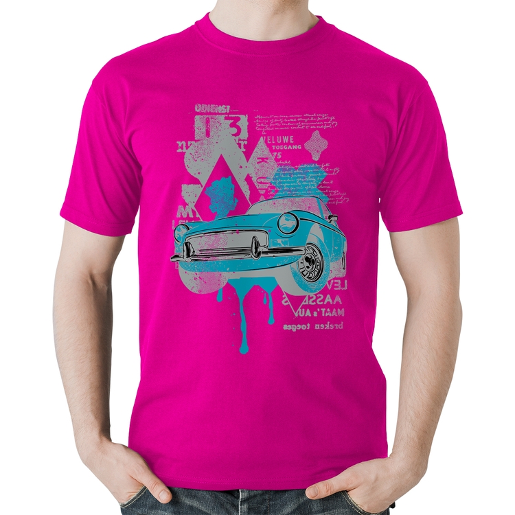 Camiseta Algodão Vintage Classic Car Painting - Rosa