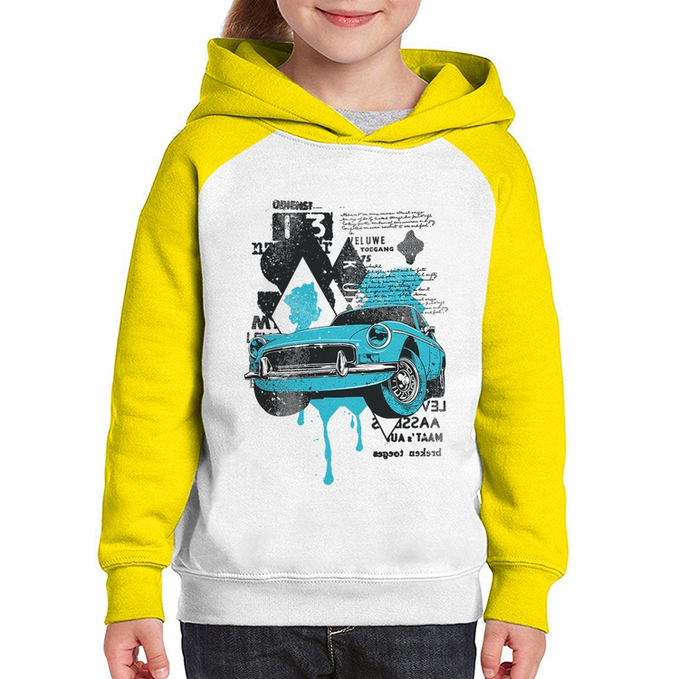 Moletom Infantil Vintage Classic Car Painting - Branco/Amarelo