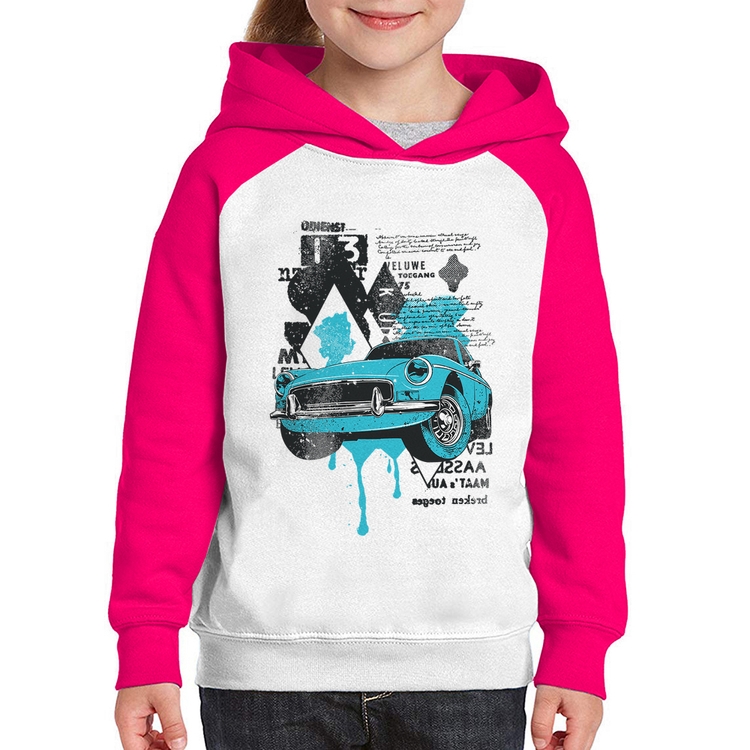 Moletom Infantil Vintage Classic Car Painting - Branco/Rosa