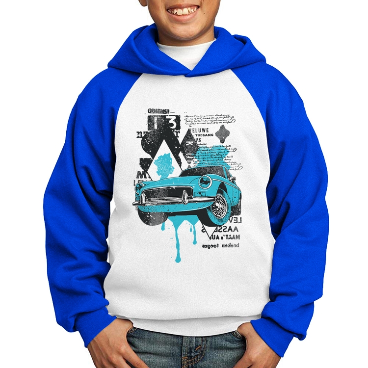 Moletom Infantil Vintage Classic Car Painting - Branco/Azul