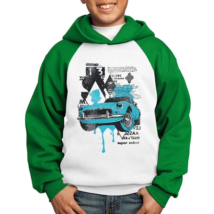 Moletom Infantil Vintage Classic Car Painting - Branco/Verde