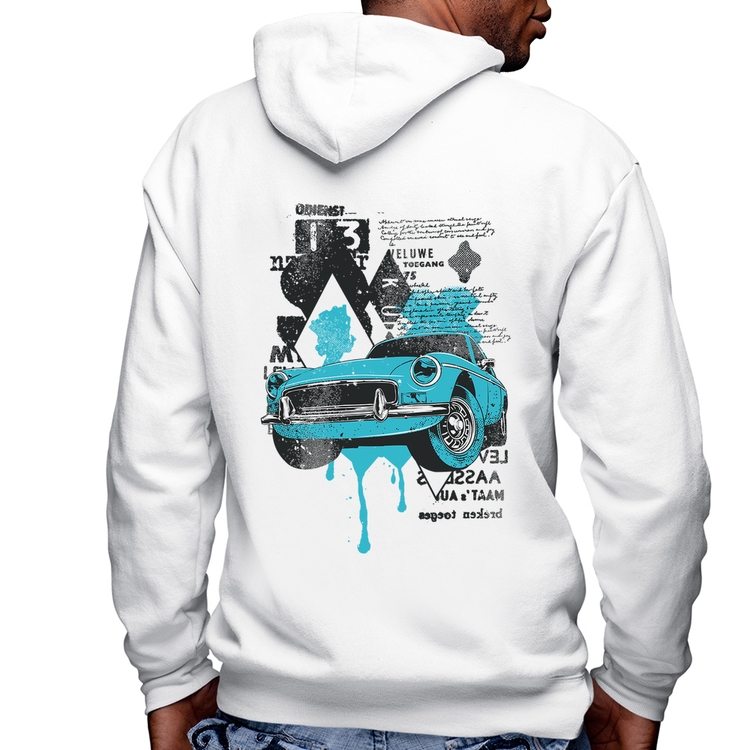 Blusa Moletom Vintage Classic Car Painting Masculina com Capuz e Zíper - Branca
