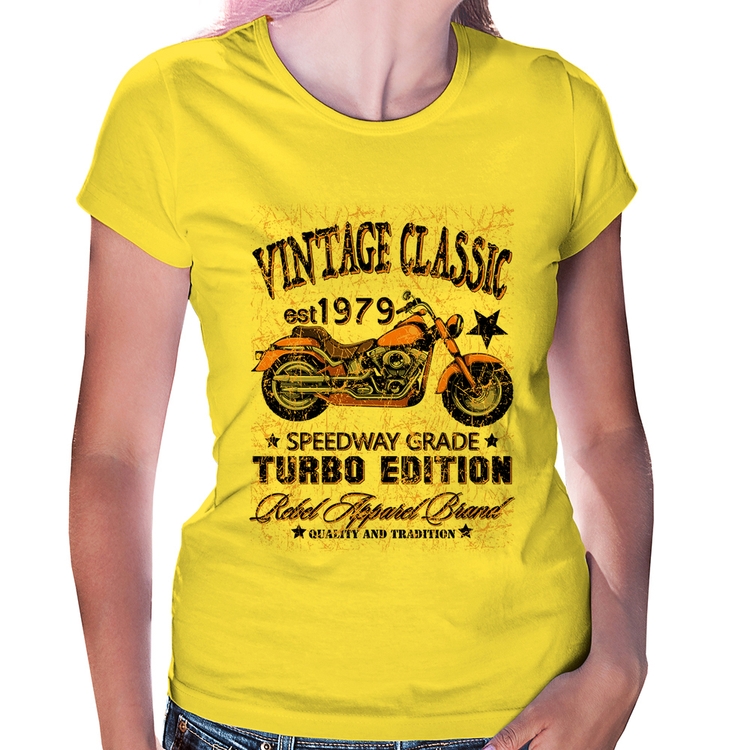 Baby Look Vintage Classic Moto - Amarela