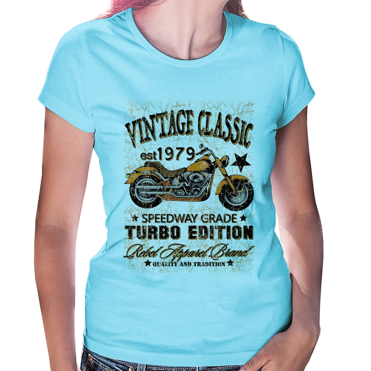 Baby Look Vintage Classic Moto - Azul Bebê