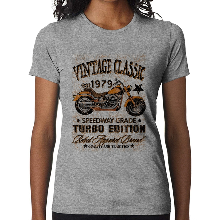 Baby Look Vintage Classic Moto - Cinza