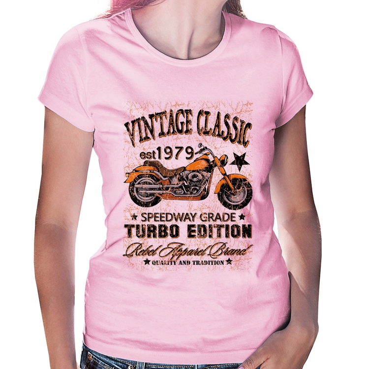 Baby Look Vintage Classic Moto - Rosa Bebê