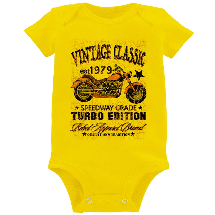 Body Bebê Vintage Classic Moto - Amarelo