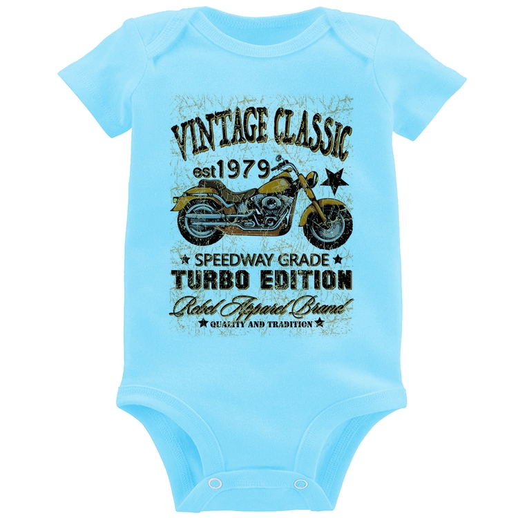 Body Bebê Vintage Classic Moto - Azul Bebê