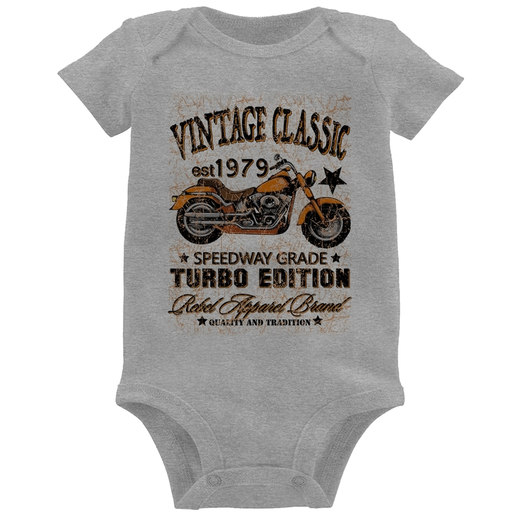 Body Bebê Vintage Classic Moto - Cinza