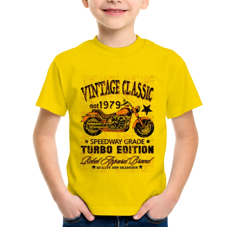 Camiseta Infantil Vintage Classic Moto - Amarela