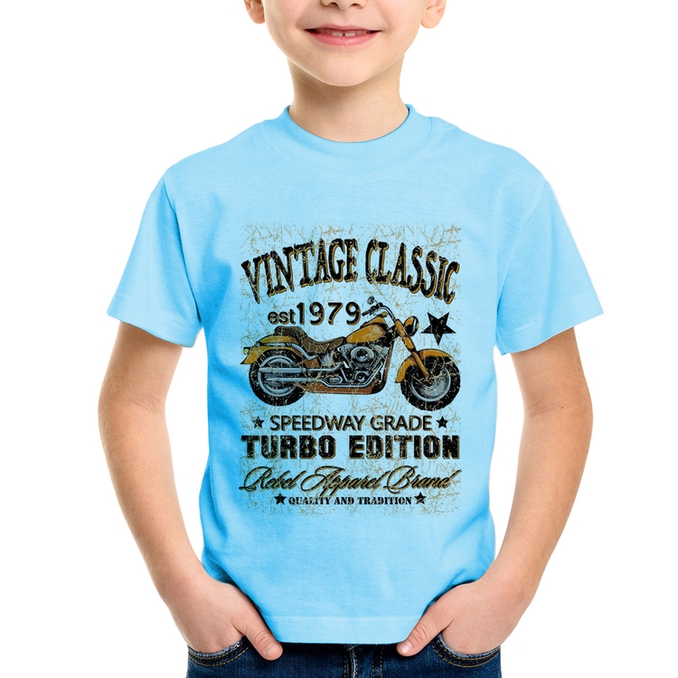 Camiseta Infantil Vintage Classic Moto - Azul Bebê