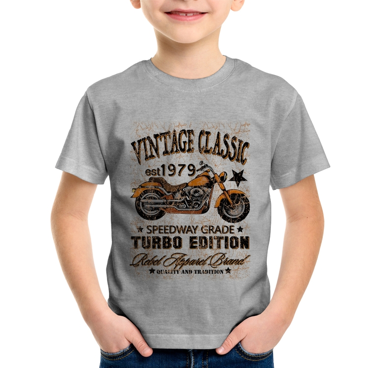 Camiseta Infantil Vintage Classic Moto - Cinza