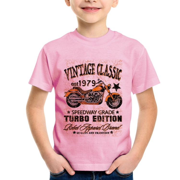 Camiseta Infantil Vintage Classic Moto - Rosa Bebê