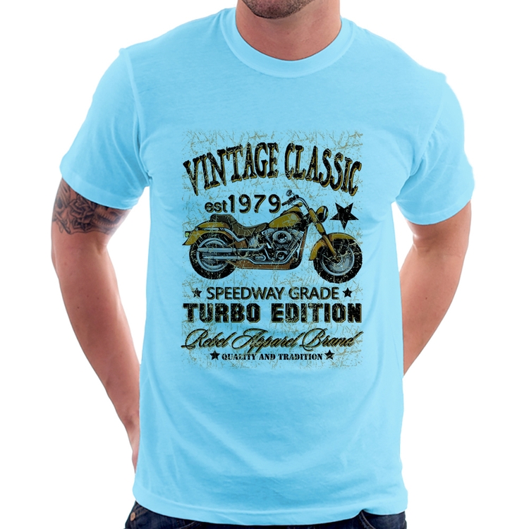 Camiseta Vintage Classic Moto - Azul Bebê