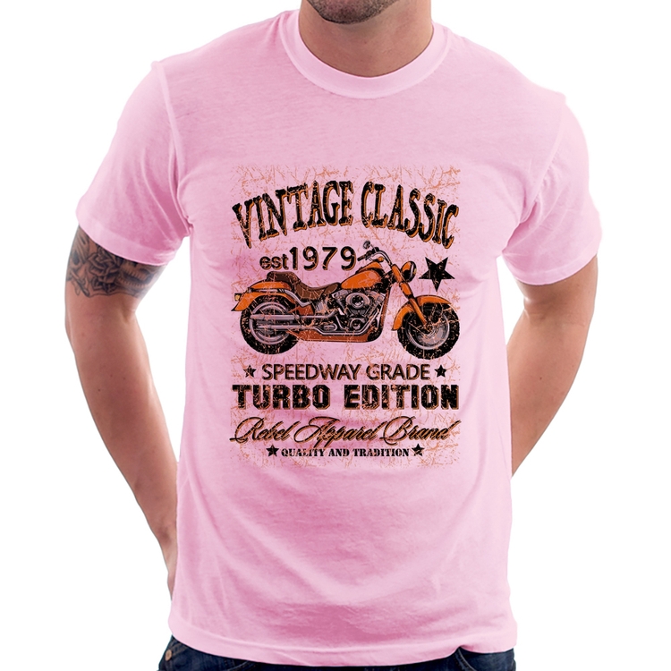 Camiseta Vintage Classic Moto - Rosa Bebê