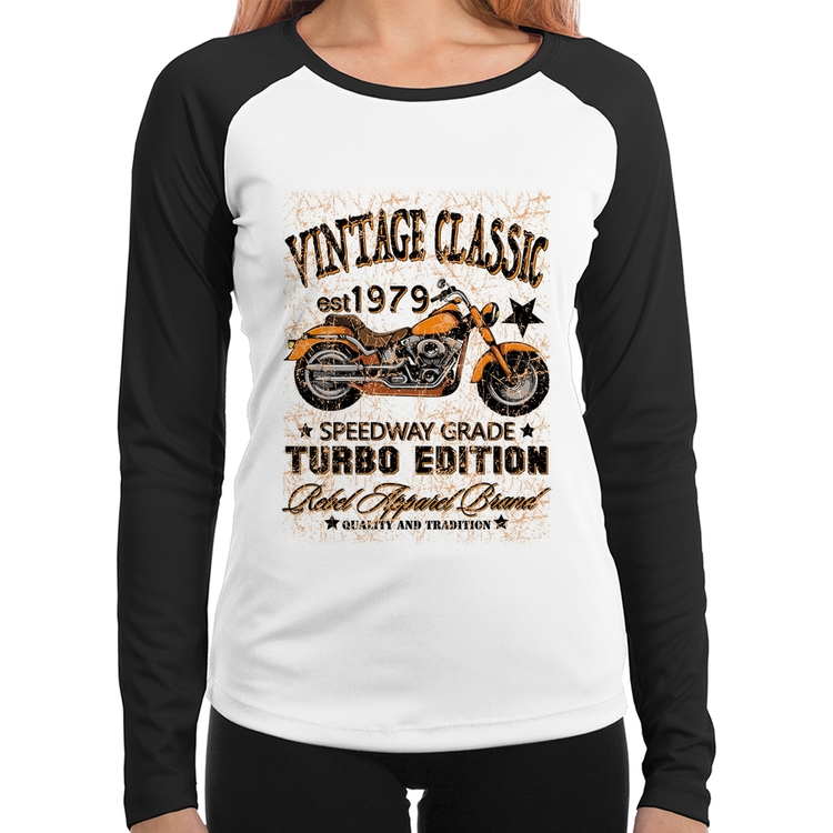 Baby Look Raglan Vintage Classic Moto Manga Longa