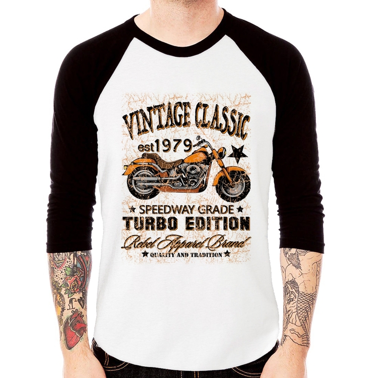 Camiseta Raglan Vintage Classic Moto Manga 3/4