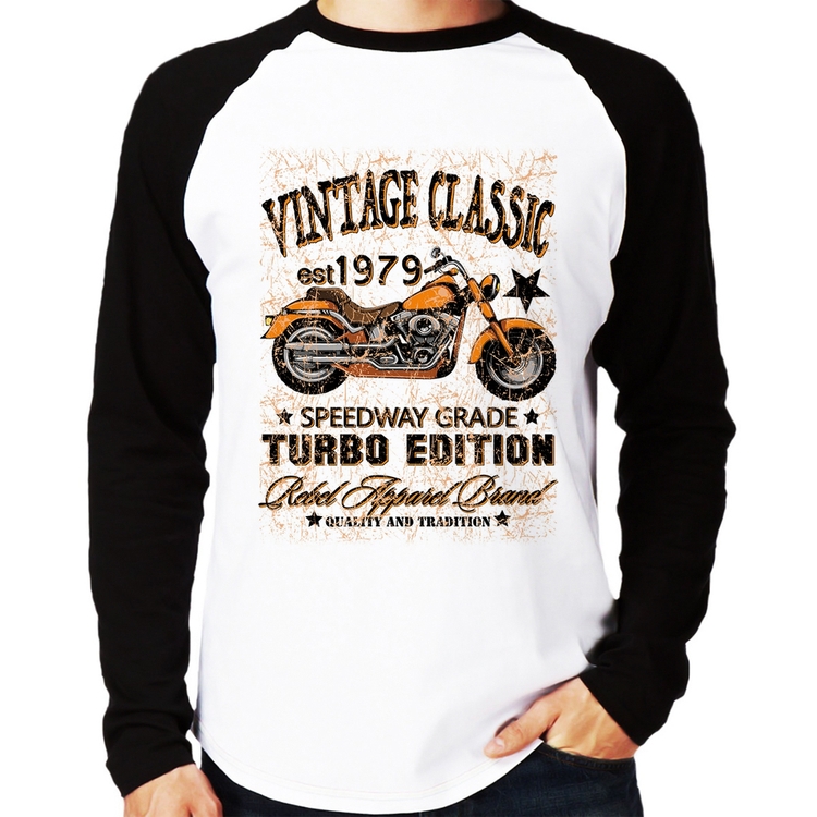 Camiseta Raglan Vintage Classic Moto Manga Longa