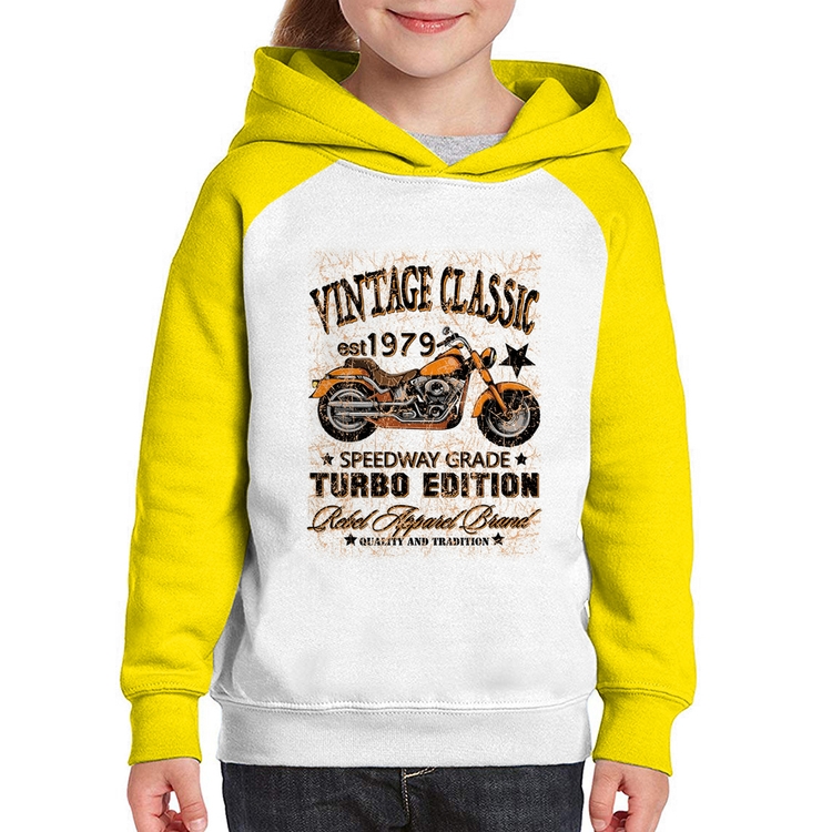 Moletom Infantil Vintage Classic Moto - Branco/Amarelo