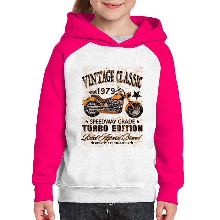 Moletom Infantil Vintage Classic Moto - Branco/Rosa