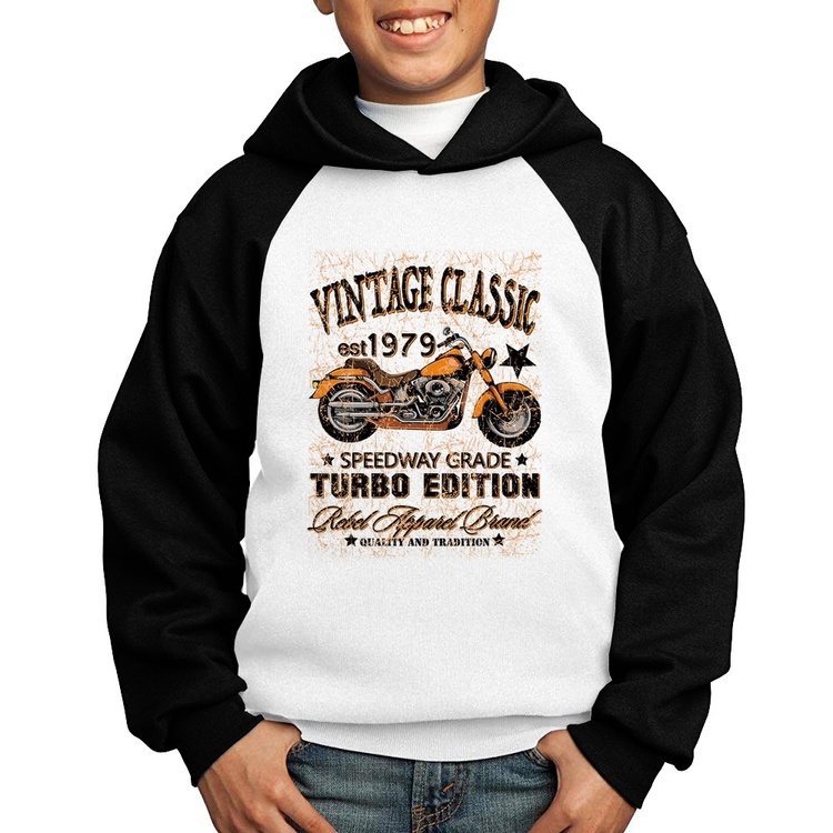Moletom Infantil Vintage Classic Moto - Branco/Preto