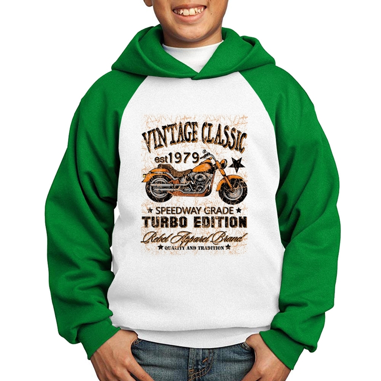 Moletom Infantil Vintage Classic Moto - Branco/Verde