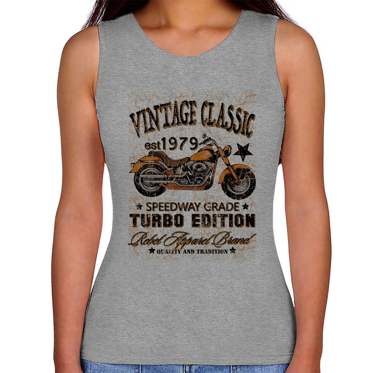 Regata Feminina Vintage Classic Moto - Cinza